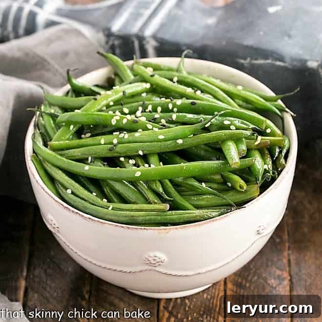 Asian green beans in a round serving bowl, ready to be enjoyed.