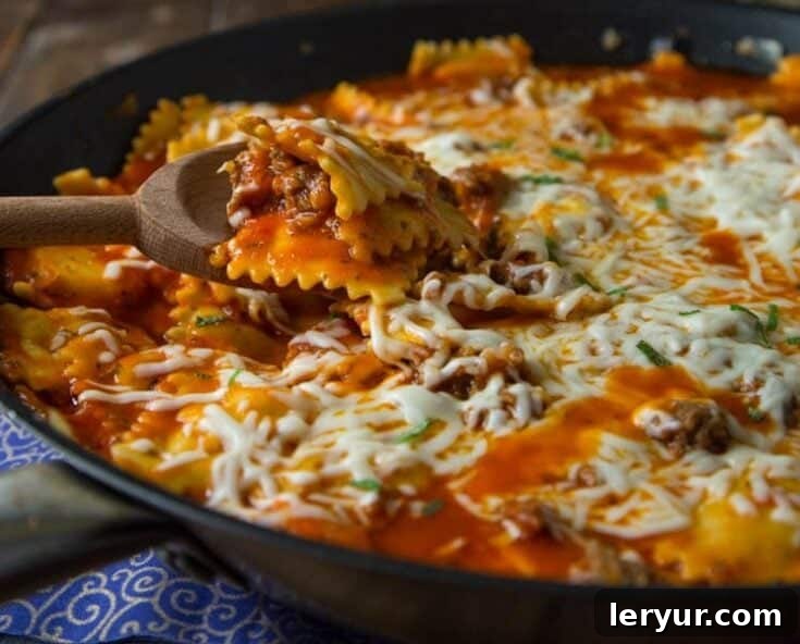 Quick and Easy Skillet Lasagna made with ravioli for a delicious twist.