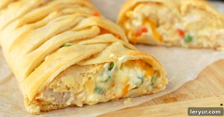 Chicken Pot Pie Crescent Braid, a fun and easier way to enjoy chicken pot pie flavors with beautiful presentation.