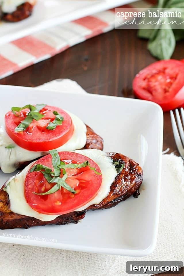 Caprese Balsamic Chicken Recipe, featuring classic Caprese flavors on flavorful balsamic chicken.