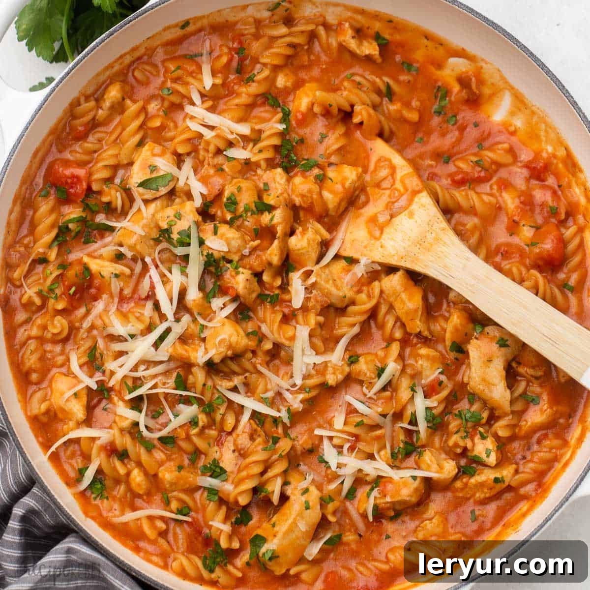 One Pot BBQ Chicken Pasta made in a single pot for easy cleanup.