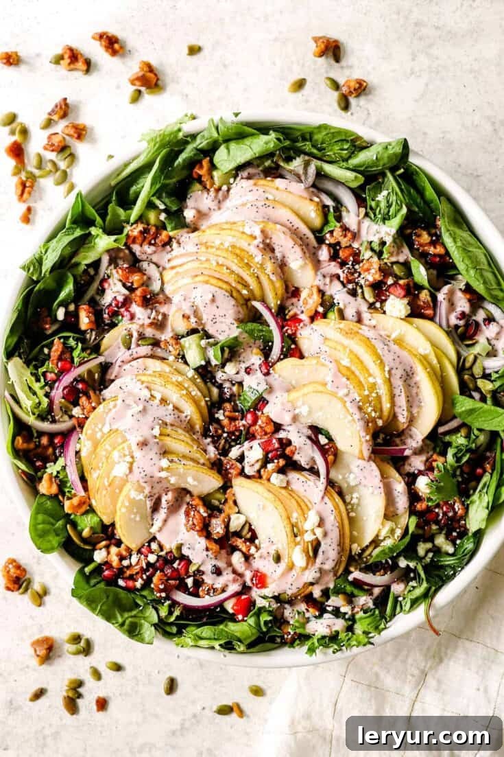 Pear Salad with a Creamy Pomegranate Dressing