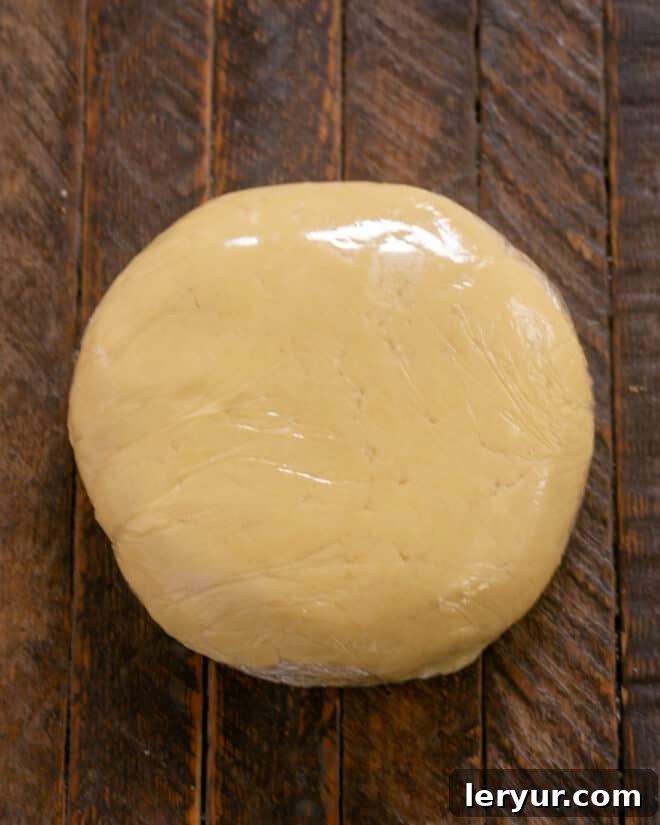 Whimsical Holiday Sugar Cookie Designs 7 Step 4: Form the dough into a disk, wrap it tightly in plastic, and chill thoroughly in the refrigerator.