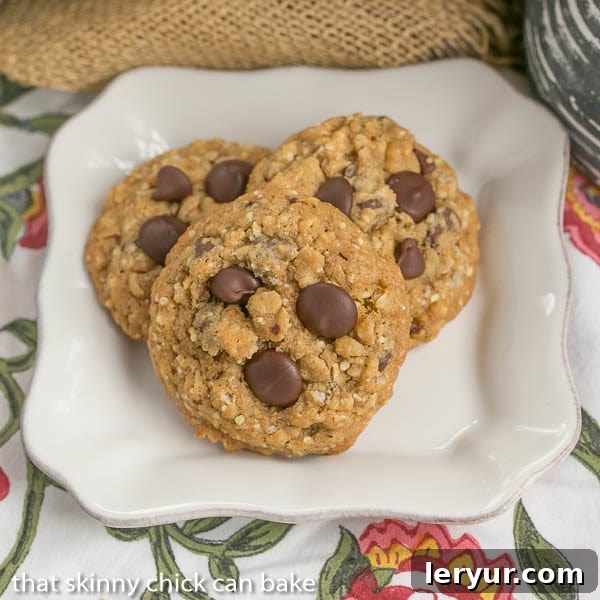 Golden Oat and Chocolate Chip Cookies 2 A beautifully arranged platter of freshly baked Oatmeal Chocolate Chip Cookies, ready to be enjoyed.