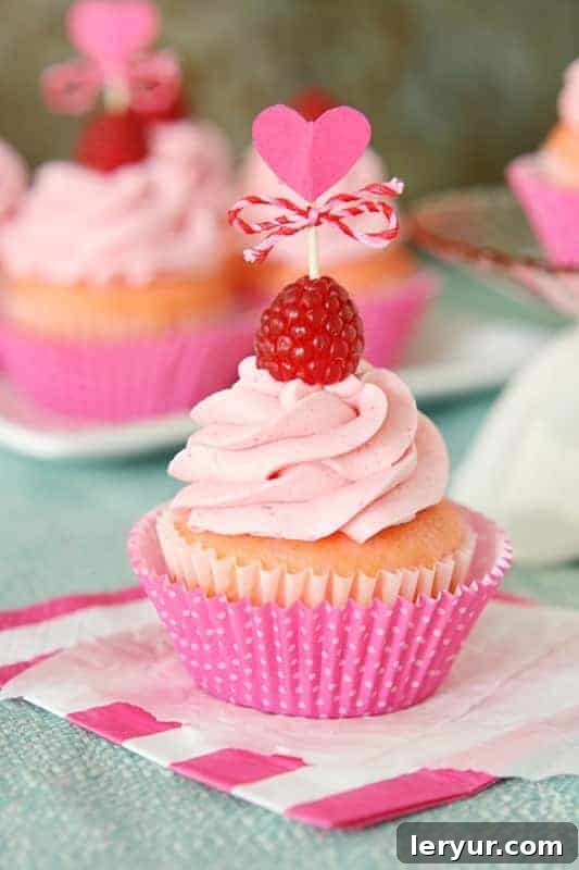 Festive Pink Velvet Raspberry Cupcakes, a delightful Valentine's treat.