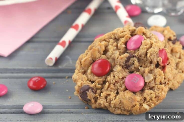 Monster Sweetheart Cookies, a fun Valentine's Day twist on Monster Cookies.