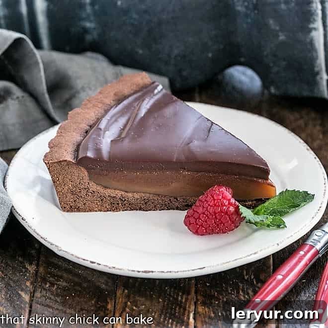 Rich Chocolate Caramel Tart, a decadent dessert perfect for Valentine's Day.