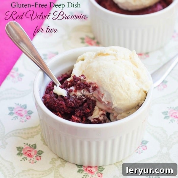 Deep Dish Gluten Free Red Velvet Brownies for Two, a delicious treat for a gluten-free holiday.
