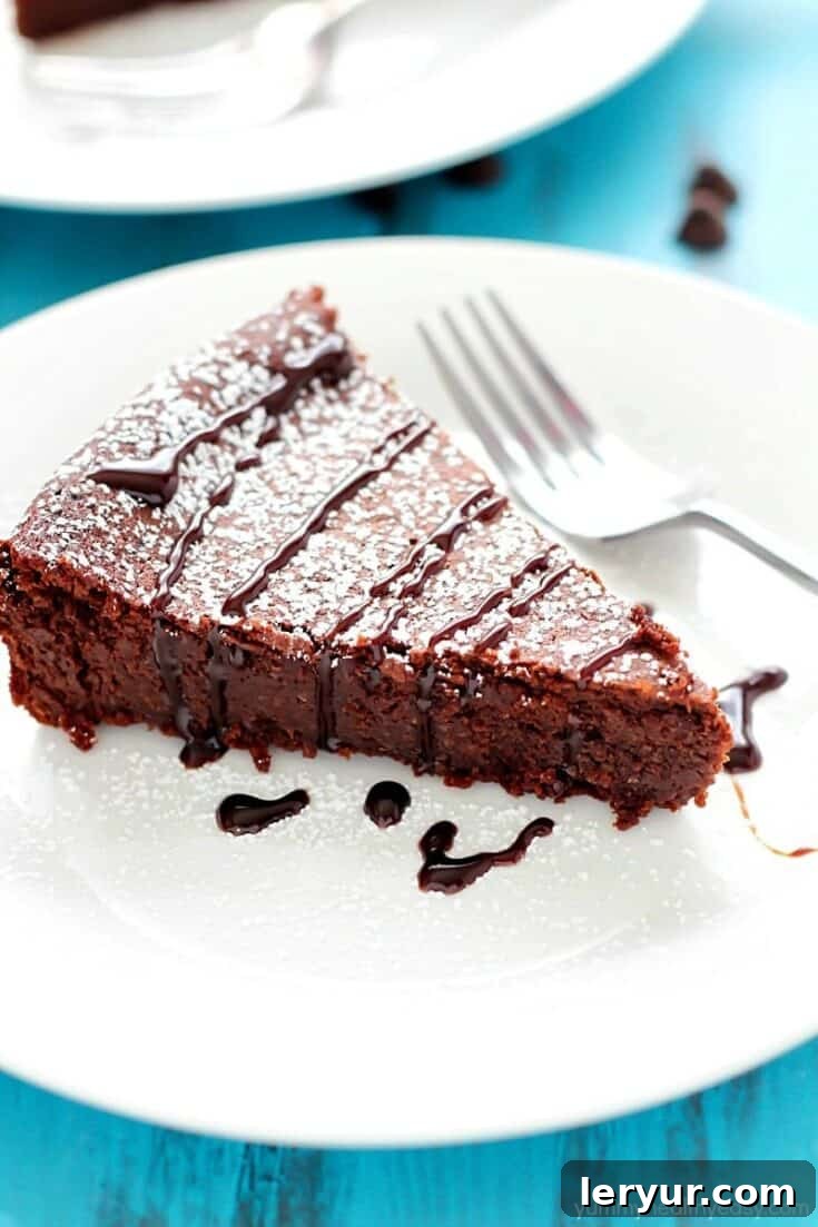 Flourless Chocolate Cake, a fudgy, decadent, and delicious dessert.