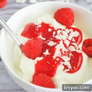 White Chocolate Mousse with Raspberry Sauce, an ideal Valentine's Day dessert.