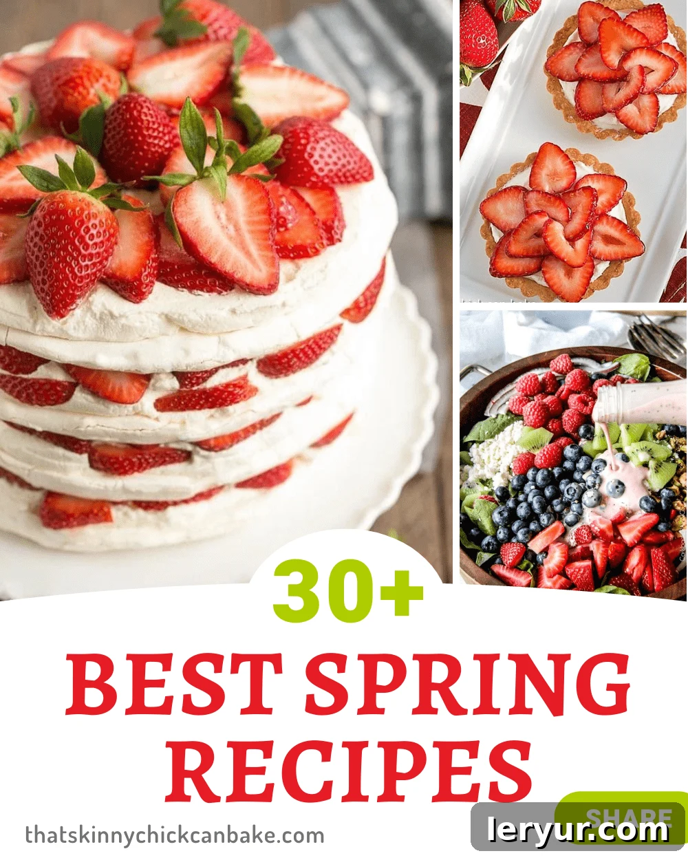 30 Vibrant Spring Dishes 2 A vibrant collage of over 30 delicious spring recipes perfect for Easter, Mother's Day, and everyday celebrations, featuring strawberries, asparagus, citrus, and more seasonal delights.