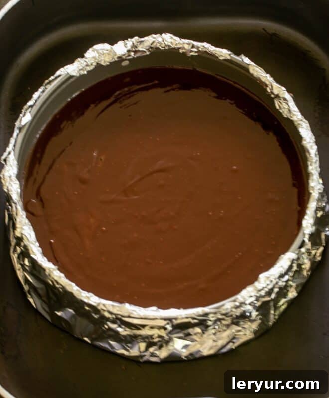 Batter poured into a foil wrapped pan.