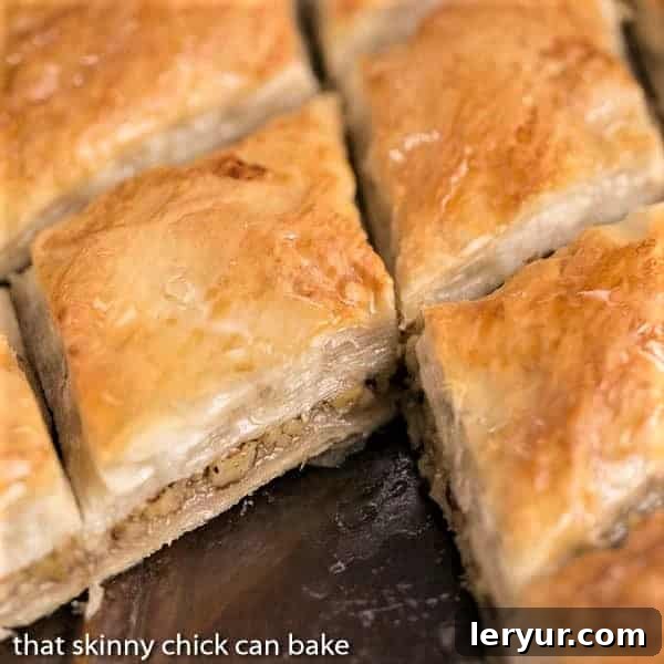 Golden Greek Baklava Delight 3 Close up on the insides of a slices of Classic Greek Baklava