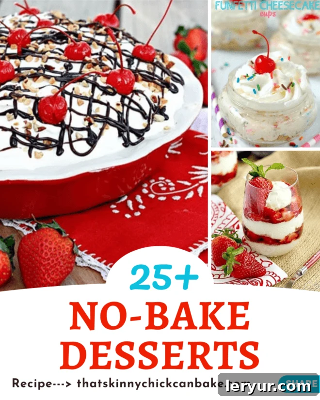 A vibrant collage featuring three refreshing no-bake desserts, showcasing their cool and effortless appeal.