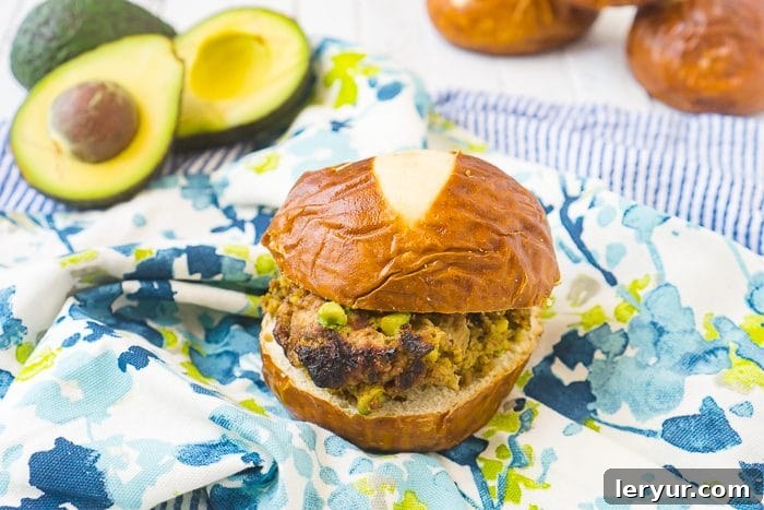 Delicious Avocado Turkey Burgers with fresh avocado integrated into the patty.