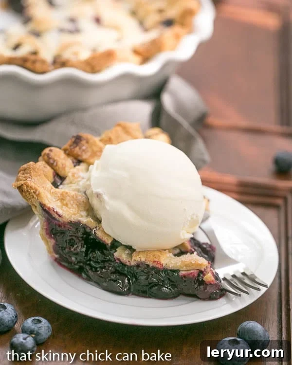 Freeze and Bake Blueberry Pie - Make an extra pie for the freezer and bake later! Tips for freezing a summer pie to enjoy all year long! Slice of a Freeze and Bake Blueberry Pie topped with ice cream