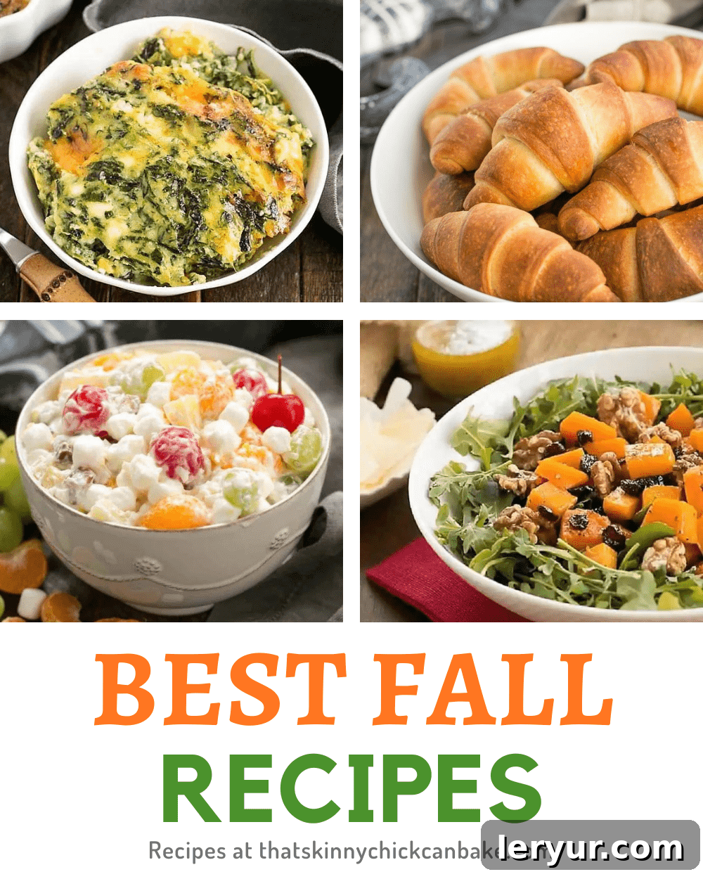 A collage of four inviting fall dishes, including a hearty stew, roasted vegetables, a pumpkin dessert, and an apple crisp, surrounding a central title box that reads 'Best Holiday Side Dishes'.