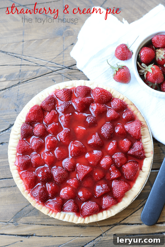 A luscious summertime strawberry cream pie.