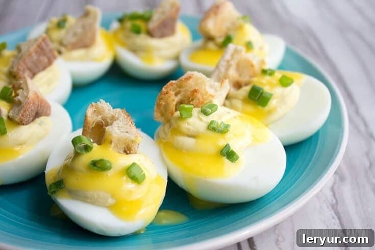 Elegant deviled eggs benedict, a twist on two classics.