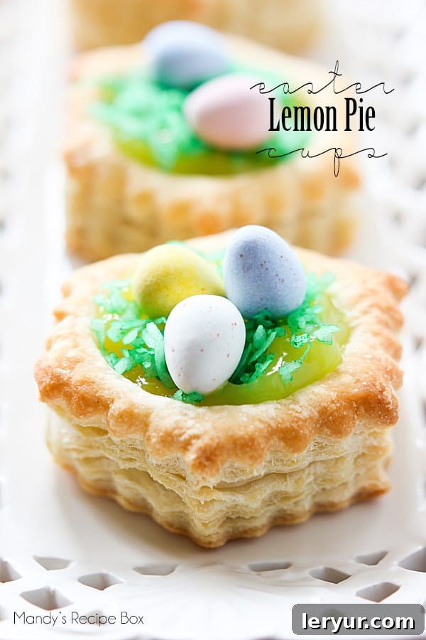 Small Easter lemon pie cups decorated for the holiday.