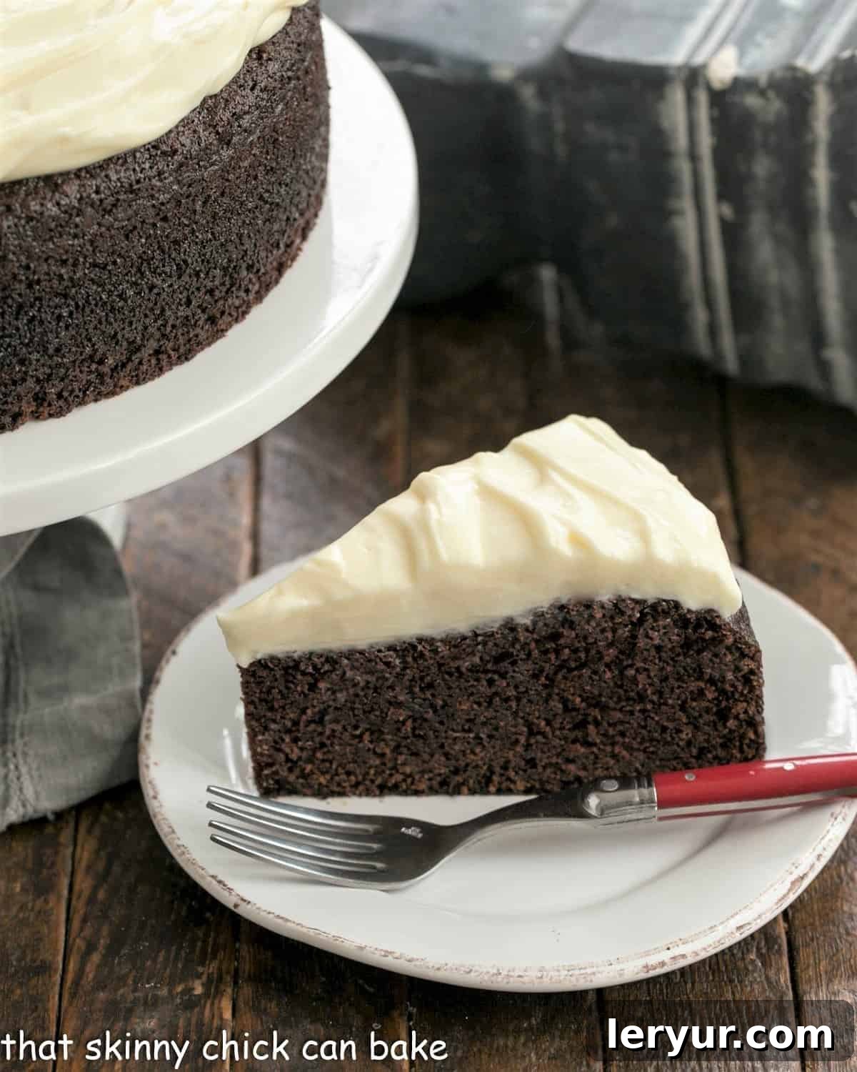 Overhead view of a perfectly frosted Chocolate Guinness Cake with creamy icing.