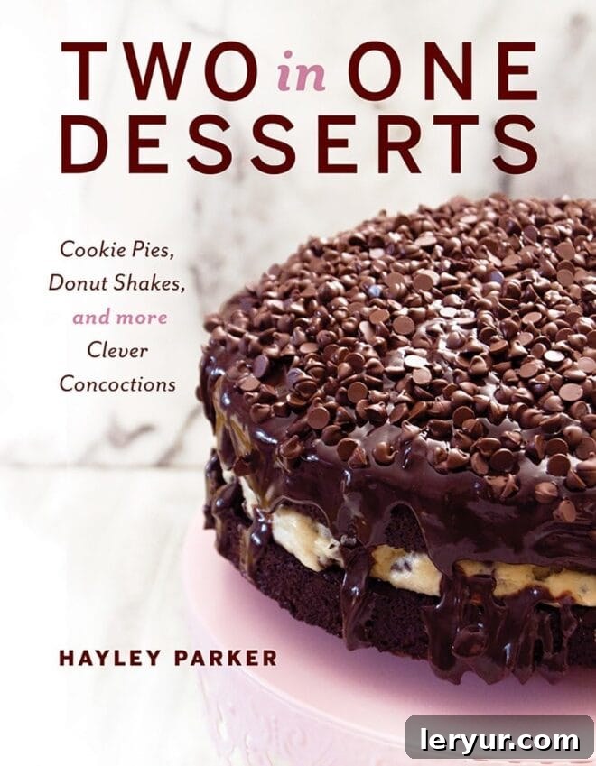 Velvety French Silk Brownies 2 The vibrant cover of 'Two Desserts in One' cookbook, featuring enticing dessert photography.