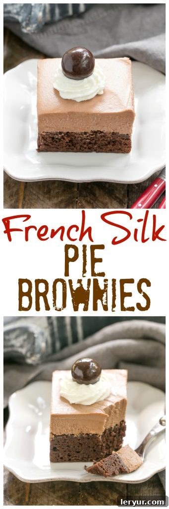 Velvety French Silk Brownies 4 French Silk Pie Brownies | A spectacular 2-in-1 dessert that's a cinch to prepare! Pin this recipe for your next baking adventure.