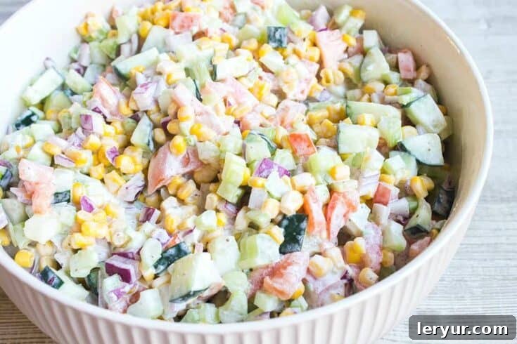 Fresh Vegetable Salad, a colorful chopped vegetable salad with a creamy dressing.