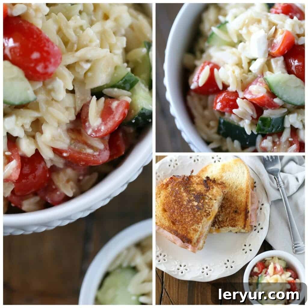Italian Orzo Pasta Salad, another delicious pasta salad featuring orzo, tomatoes, cucumbers, and feta cheese.