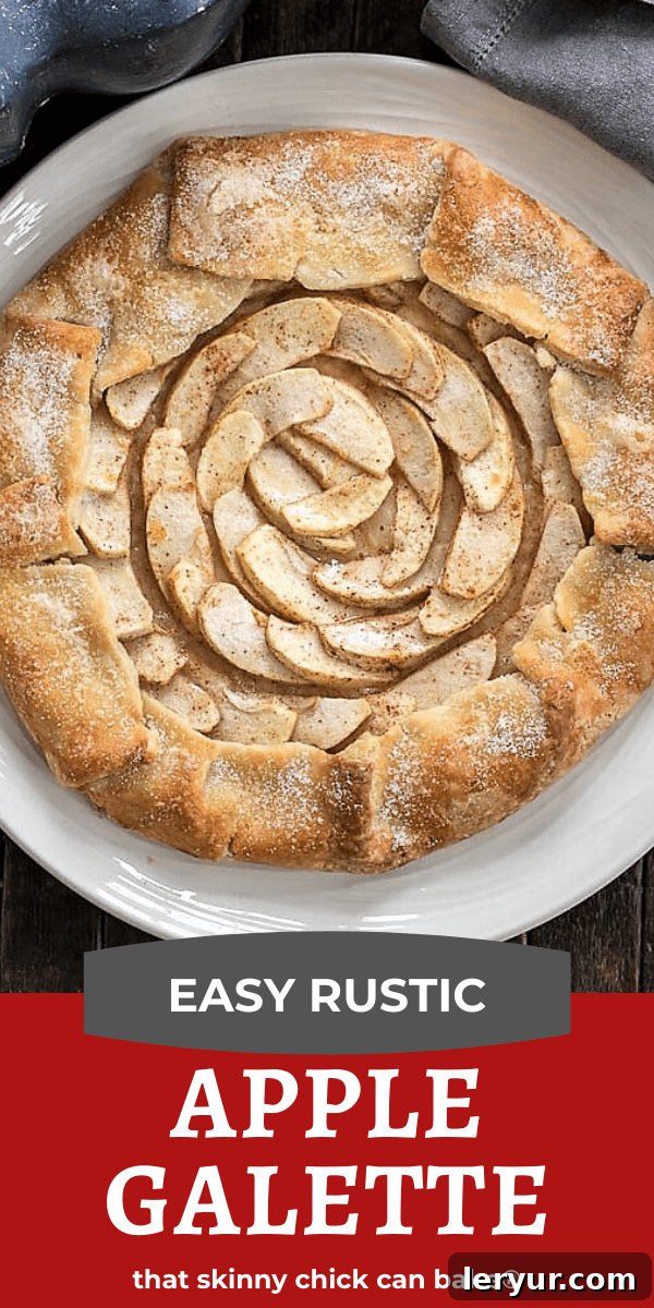 Apple Galette photo and text collage for Pinterest, highlighting the dessert's deliciousness and ease of making.