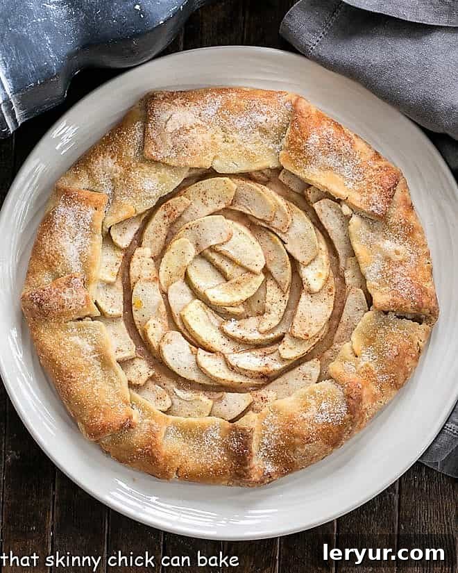 Overhead Rustic Apple Galette on a white plate