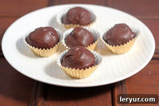 Assortment of homemade chocolate candies on a pristine white plate