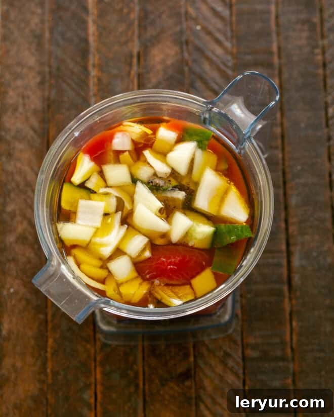 Vibrant Gazpacho with Rustic Croutons 3 Add Ingredients to the blender.