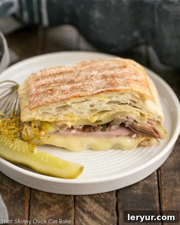 Finished Ciabatta Cubano Sandwich on a plate