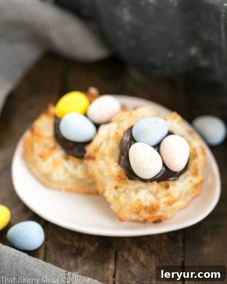 Coconut Macaroon Easter Nests on a small plate, ready to be enjoyed