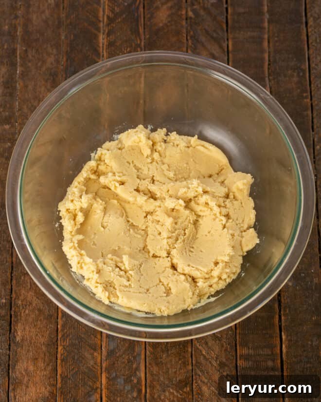 Step 2: Adding flour, baking soda, and salt, then mixing until just combined.
