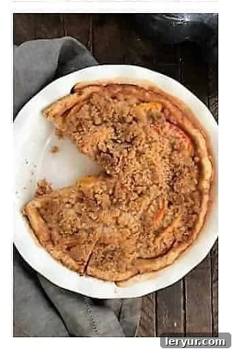 Peach Crumb Pie Step 5: A slice of cooled peach crumb pie, ready to be enjoyed.