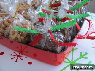 Neatly packaged brownies, tied with festive ribbons, ready as gifts for a holiday book club meeting.