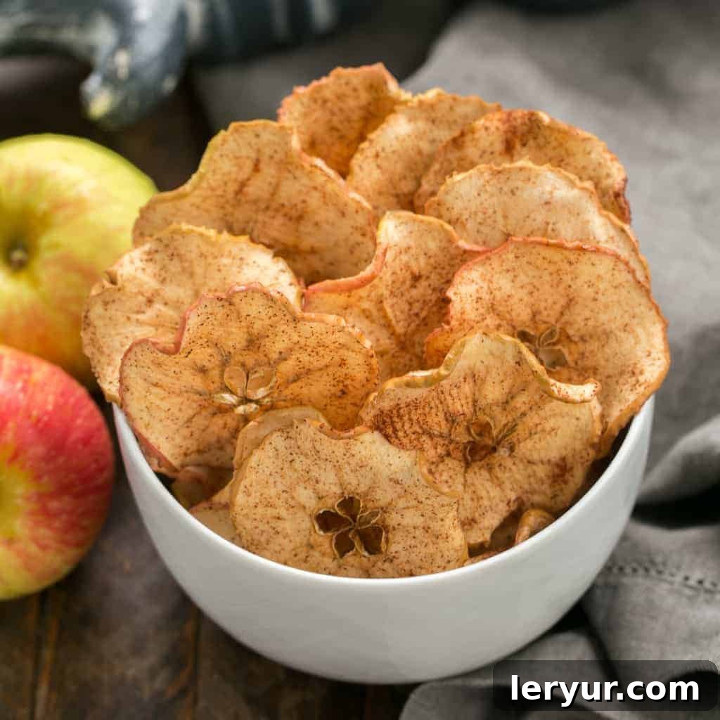 Crispy Cinnamon Apple Chips, a healthy and easy 3-ingredient snack.