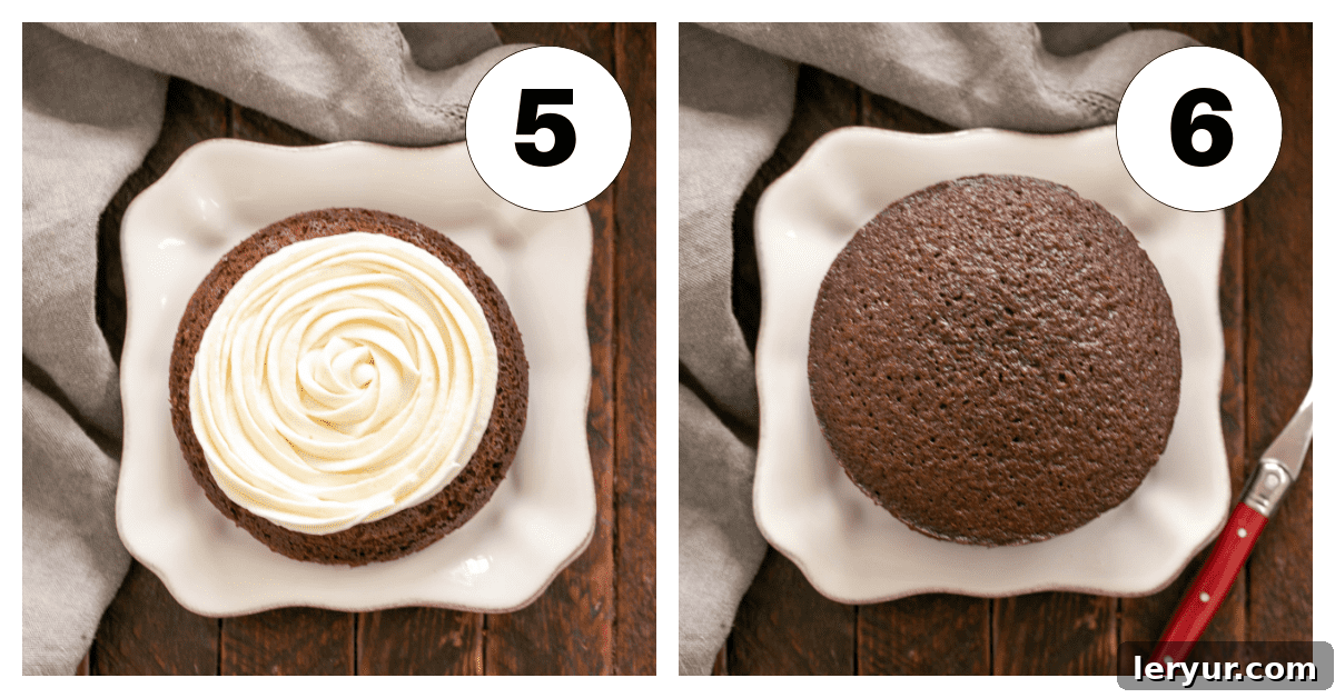 Old-Fashioned Marshmallow Dream Whoopies 6 Whoopie pie process shots showing the filling being piped onto one cake half and then topped with another cake half to complete the pie.
