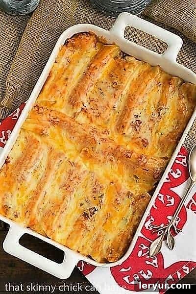 Overhead shot of Mexican Manicotti, a flavorful Tex-Mex twist on a classic Italian dish.