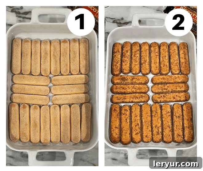 Decadent Tiramisu From Scratch 4 Tiramisu process shots numbered 1,2.