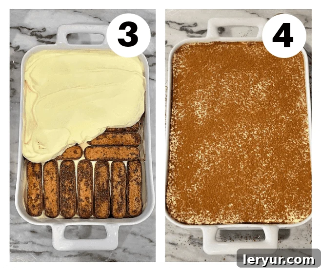 Decadent Tiramisu From Scratch 5 Tiramisu process shots numbered 3, 4.